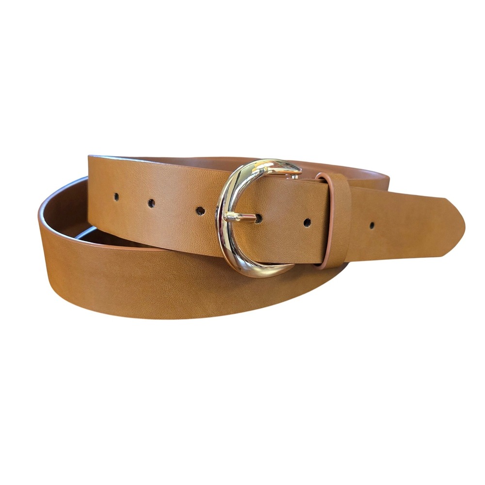 NWOT Tan Faux Leather Wide Belt Silver Horseshoe Buckle Plus Size 3X Camel Brown